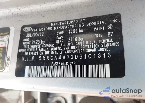 2013 Kia Optima Ex from USA, damaged, VIN 5XXGN4A7XDG101313